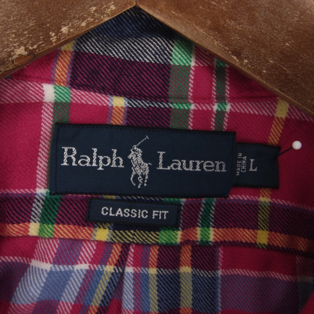 Ralph Lauren Flannel Shirt Mens L Pink Plaid Classic Fit Long Sleeve Button Down - Picture 8 of 9